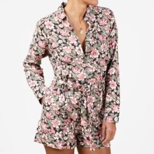 Outerknown NWOT Hawaiian Floral Linen Blend Long Sleeve Cuffed Romper Women S